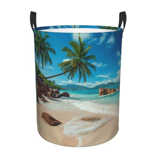 Laundry Basket Seaside Palm Trees Collapsible Large Capacity, 63L Dirty Clothes Basket Durable Lightweight Hamper With Handles Ideal For Clothes,Toys Home Organization15.7 * 19.6in - color: Palm