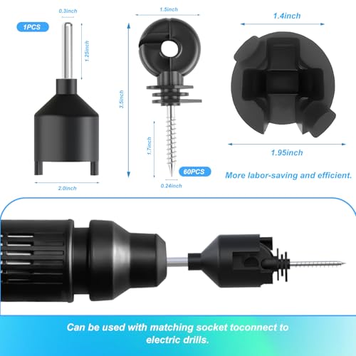 120PCS Electric Fence Insulator Screw,Insulator Fence Ring Post Wood Post Insulator and 1 Pc Insulator Socket Tool(Black)