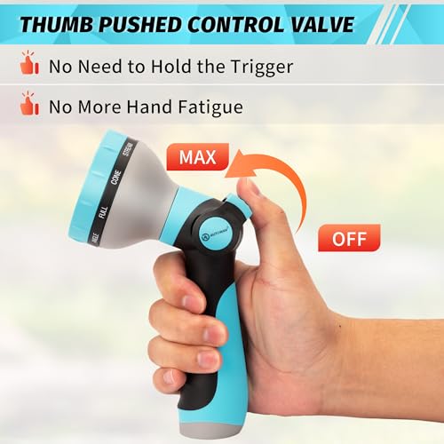 AUTOMAN Garden Hose Nozzle Sprayer - 10 Spray Patterns, 2 Pack Thumb Control Water Hose Nozzle Outdoor, Heavy Duty Spray Nozzles for Watering Garden, Cleaning Window, Washing Car, Showering Pets - color: Turquoise