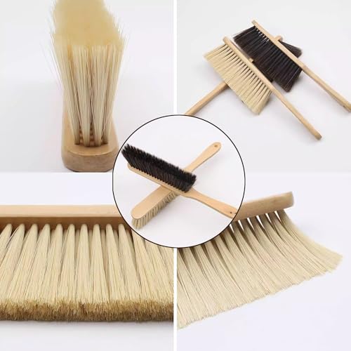 Wooden Bench Brush with Soft Bristles – 2 Pack Wide Table & Counter Dusting Brush for Cleaning Crumbs, Lint, Clothing, Furniture, Kitchen Surfaces & Workbenche - color: Beige