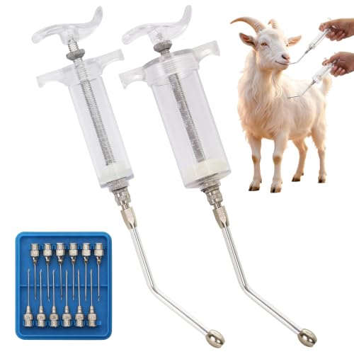 2 Pcs Goat Syringe Reusable Adjustable Goat Drench Syringe with 2 Drench Nozzle and Needles, Feeding Supplies for Cattle, Sheep, Goats, Horse, Pig, Dog (White, 20ML+50ML) - color: White, size: 20ML+50ML