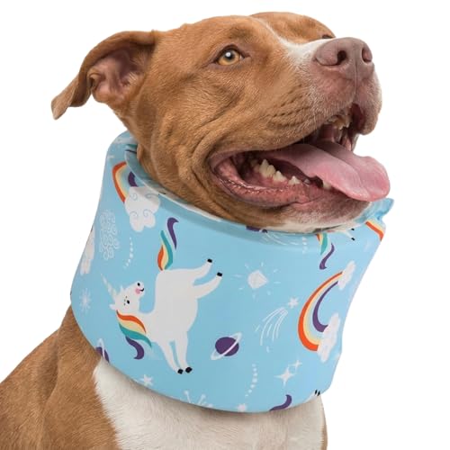 LovinPet Dog Recovery Collar, Adjustable Soft Cone for Medium & Large Dogs, Post-Surgery Comfort & Lick Prevention, Starlight Rainbow Unicorn Prints,Blue
