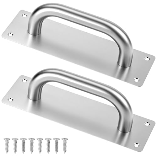 QWORK Pull Push Door Plate Handle 8", 2 Pack Stainless Steel Door Handle Pull Heavy Duty Barn Door Pull Handles with Mounting Screws, 7.9x2.6 Inches