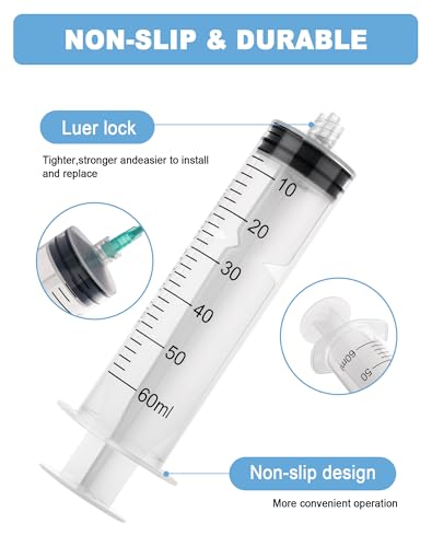 60mL Syringes without Needle, Sterile, Individually Wrapped | Luer Lock Syringe with Cap, Accurate Liquid Measurement for Lab Use and Home Care, 10 Pack - style: 60ML