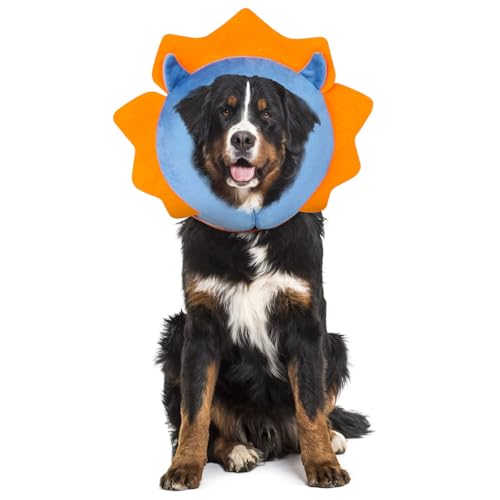IEUUMLER Inflatable Recovery Dog Collar, Protective Donut Cone, Adjustable Soft Collar for Dog and Cat After Surgery Prevent from Biting & Scratching EU002 - Blue Demon M+ - color: Blue Demon, size: Medium + (Neck:11''-13'')