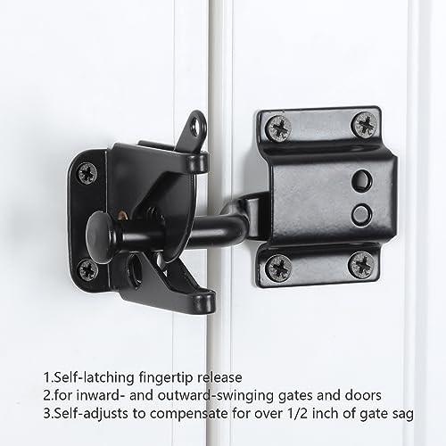 WellMade Self Locking Gate Latch Automatic Gravity Lever Door Lock for Wooden Fences, Heavy Duty Metal Gates, Vinyl Fence, Secure Pool, Garden Outdoor gate, Black with Screws