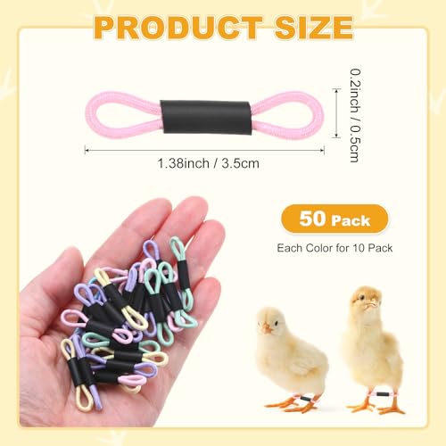 M METERXITY 50-Pack Adjustable Chick Leg Bands, 1.38" x 0.2" Polyester Chicken Leg Brace for Chicks/Ducks/Birds [Mixing 5 Colors - A] Poultry Leg Bands - color: Mixing5Colors-A
