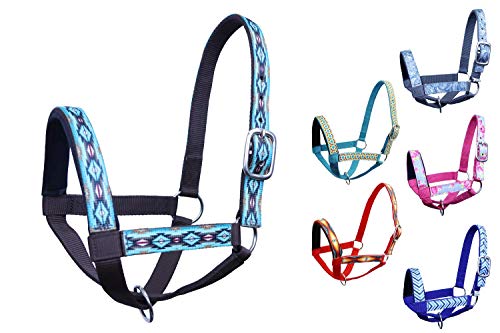 Double Layer Heavy Duty Padded Overlay Printed Nylon Cow Halter - 6 Month Warranty - color: Blue Aztec and Black, size: Large (Cow)
