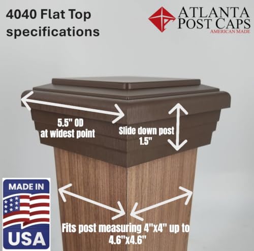 4x4 Post Cap White Flat Newel (fits Actual 4" x4" up to 4.6"x4.6" Post) for Rough Cedar or Vinyl Wrapped Post. Fences, Decks, & Mailboxes | UV stable polymer, American made, patented installation, corrosion resistant, weather proof, 10 year guarantee - co