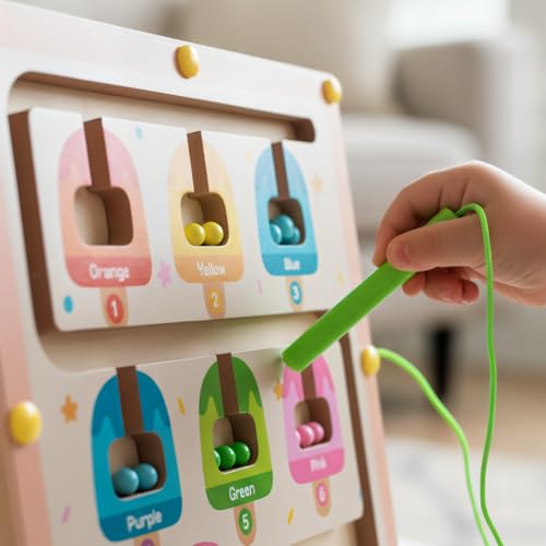 QimuMku Wooden Maze Magnetic Busy Board & Travel Toy for Toddlers Ages 2-4 | Magnetic maze travel activity for toddlers that builds fine motor skills, focus and screen-free learning on the go. - color: Ice Cream Magnetic Maze