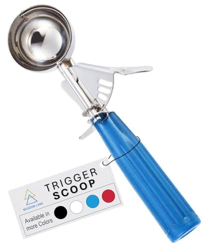 Meadow Lane #24 Ice Cream Disher Scoop, Stainless Steel, Blue | Stainless steel 2.7 Tbsp scoop has a reinforced trigger and non-slip handle; dishwasher-safe for ice cream, dough and more. - color: Blue