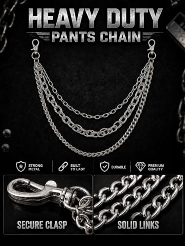 Layered Wallet Chain, Pants Chain for Men and Women | Layered wallet and pants chains for men and women to style jeans with punk, Y2K, biker, and streetwear looks. - color: Industrial Silver - Heavy Triple
