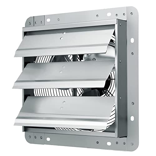 VEVOR 12 Inch Shutter Exhaust Fan Wall Mounted 1347 CFM Automatic Louvers, Sturdy Steel Housing, Low Noise, AC Motor, Ventilation and Cooling for Attic, Garage, Barn, Greenhouse, Workshop, Silver - size: 12 Inch