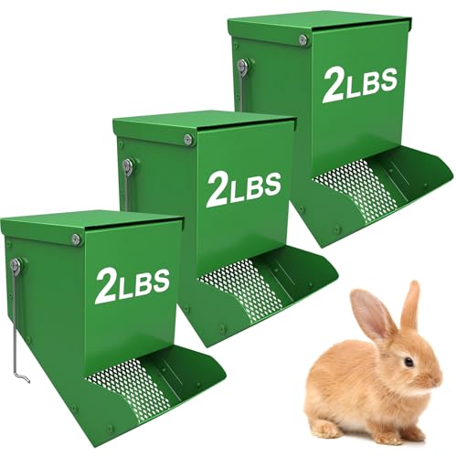 3 Packs Hay Feeder Rabbit, Metal Small Animal Feeder with Lid & Mesh Bottom, 4.7 Inch 2 LBS Capacity, Gravity Food Dispenser for Guinea Pigs Chinchillas, Cage or Outdoor Use, Green - size: 4.7 Inch (3Pcs)