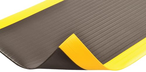 NoTrax 410 Airug® 2' x 60' x 3/8" Anti Fatigue Mat | Enhanced Slip Resistance with Beveled Edges and Ribbed Surface, Ideal for Industrial and Commercial Workplaces, - color: Black/Yellow, size: 720"L x 24"W x 0.4"Th, style: Ribbed Surface