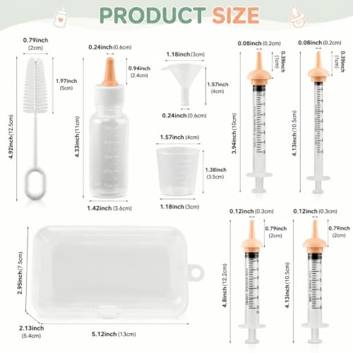 Pet Nursing Kit, Kitten Bottle Feeding Set with Silicone Nursing Nipples, Liquid Syringes, Formula Dispenser, Measuring Cup & Cleaning Brush for Newborn Puppies, Kittens & Other Small Animals