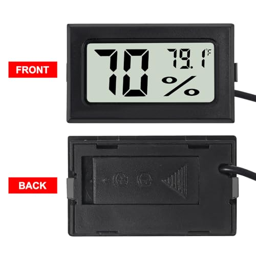 3Pcs Fahrenheit Thermometer Hygrometer Mini Digital with Probe Electronic Temperature Humidity Gauge Meters Indoor LCD Display for Humidors,Greenhouse,Garden,Incubator Reptile Terrarium - color: Black-3PCS