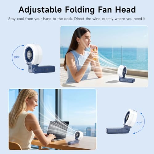 HandFan 4000mAh Handheld Turbo Misting Fan, 100 levels Adjustable High Speed Mister Fan, Portable Spray Water Mist Fans, Foldable Mini Hand Fans for Summer Beach Travel Concerts Disney(Royal Blue) - color: Royal Blue