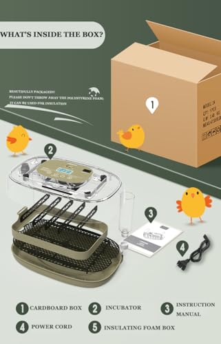 Smart Egg Incubator with Automatic Egg Turner & Built-in Candler, Stable Temperature Control, for Hatching Chicken Quail Duck Goose Eggs, 24 Eggs Capacity, External Water Refill