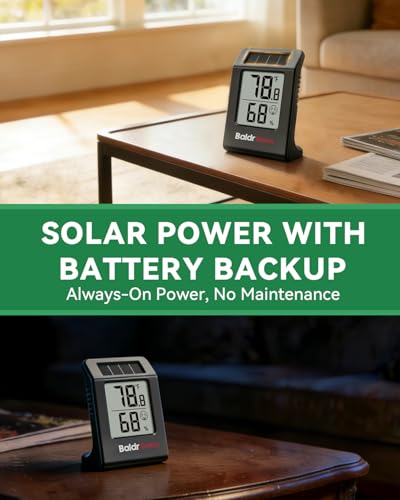 BALDR 2-Pack Digital Hygrometer Thermometer, Solar Humidity Monitor(Black) | No Setup Needed,Solar Power with Battery Backup,10s Data Refresh,Comfort Indicator Meter for Home Bedroom Greenhouse Office - color: Black 2 Pack