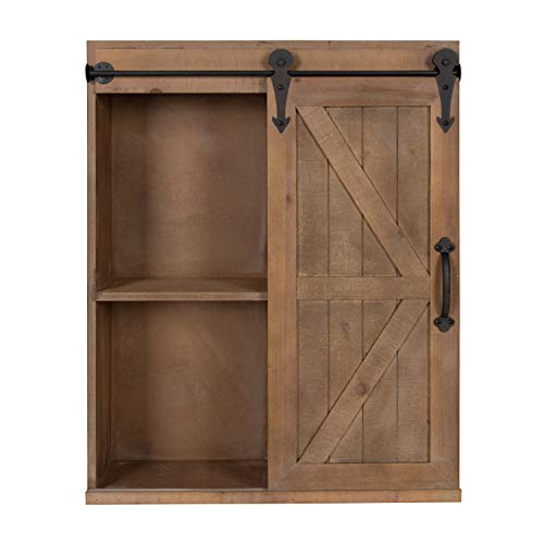 Kate and Laurel Cates Wood Wall Storage Cabinet with Sliding Barn Door; 22 x 9 x 28; Rustic Brown; Decorative Farmhouse Over the Toilet Cabinet with Three Shelves for Bathroom or Kitchen Storage - color: Rustic Brown