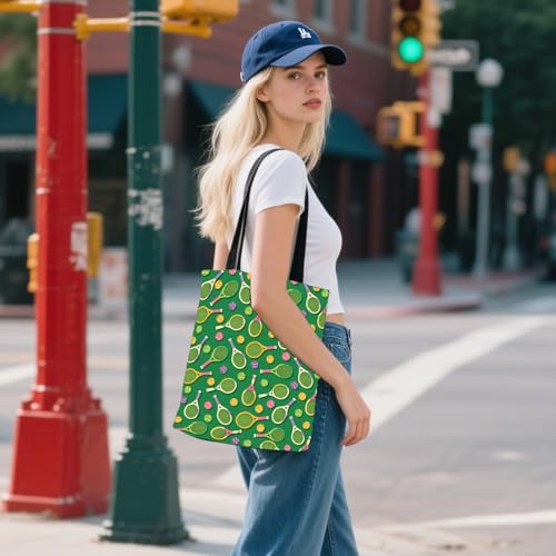 Aesthetic Canvas Tote Bag for Women - with Magnetic Snap Closure & Zipper Inner Pocket Reusable Totes Bag - color: Tennisball1