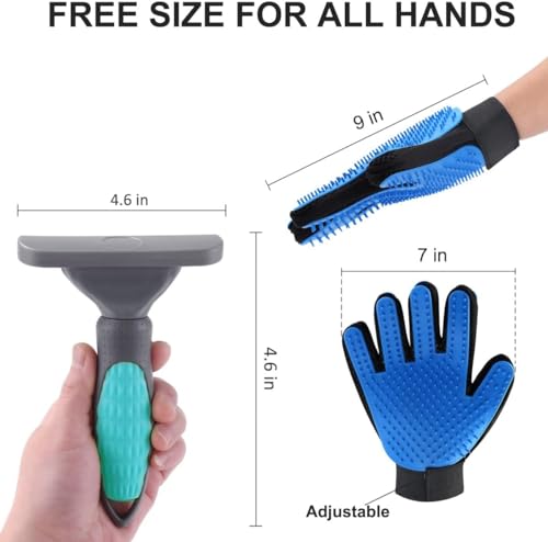 2PCS Pet Grooming Brush Set, Undercoat Deshedding Tool & Double-Sided Silicone Glove for Dogs, Cats & Horses - Gentle & Effective Loose Hair Removal, Shedding Reduction