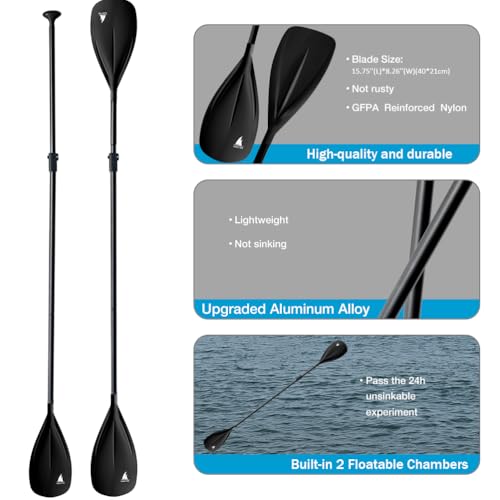 Karltion SUP Paddle - 3-Piece Adjustable Aluminium SUP Paddle with Glass Fiber Blade for Surfing, Floating, Water Sports - color: Black and Black