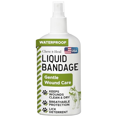 Liquid Bandage for Dogs 4oz Waterproof Spray - Dog Wound Care with Aloe for Cuts, Scrapes, Hot Spots & Paw Injuries - Alcohol-Free, Safe if Licked, Made in USA | Chew + Heal