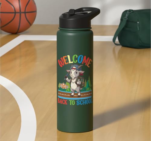Welcome Back To School Cute Goat Student Boys Girls Kids Stainless Steel Insulated Water Bottle - color: Dark Green