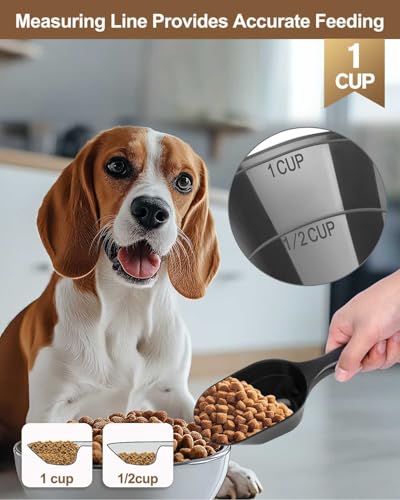 2 PACK Dog Food Scoop, 1 Cup Pet Food Scoop With Measuring Lines | Black and Blue, Clear Markings for Precise Measuring 1/2 and 1 Cup Line,Dishwasher Safe,Plastic,Portable and Sturdy - color: Black and Blue