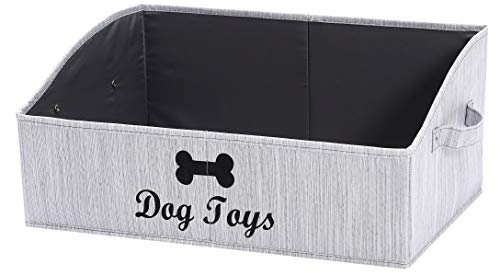 Foldable Fabric Dog Toy Storage Box - Collapsible Basket with Handle, Organizer for Large Dog Toys (Slub Gray-DOG) - color: Slub Gray, size: Large - Dog Toys