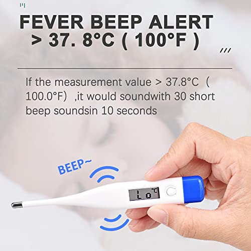 Berrcom Digital Thermometer for Adults, Kids, Babies, Oral Rectal Underarm | Medical Thermometer with Fever Alarm, C/F Switchable, Body Temperature, Fast Read, Oral in Mouth, Rectal, Under Arm Use - color: Light Blue