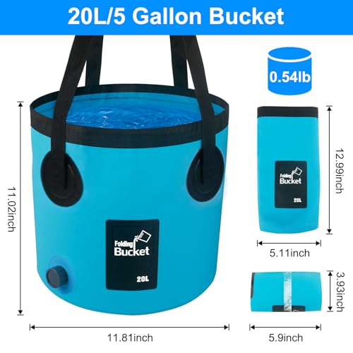 Car Wash Bucket with Drain Valve, 5 Gallon Collapsible Bucket for Cleaning, Portable Ice Buckets Laundry Wash Basin for Fishing Beach Gardening Soaking Feet RV Essentials Outdoor Camping Supplies - color: Blue, size: 20L