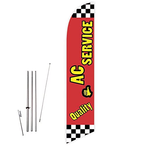 GLOBAL ADVERTISING SOLUTIONS Auto Repair Feather Flag Eye Catching Banner Sign for Business and Marketing Complete Set with 15 ft Pole Kit and Ground Spike (AC Service) - style: AC Service