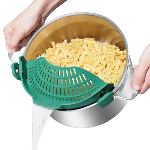 AUOON Pot Strainer Clip on Silicone, Large 10.45 x 4.33 in, Sea Blue | Fits Pots Pans Bowls, Dishwasher Safe, for Pasta Noodles Vegetable Fruits, Space-saving Kitchen Gadget - color: Sea Blue, size: Large 10.45 x 4.33 in