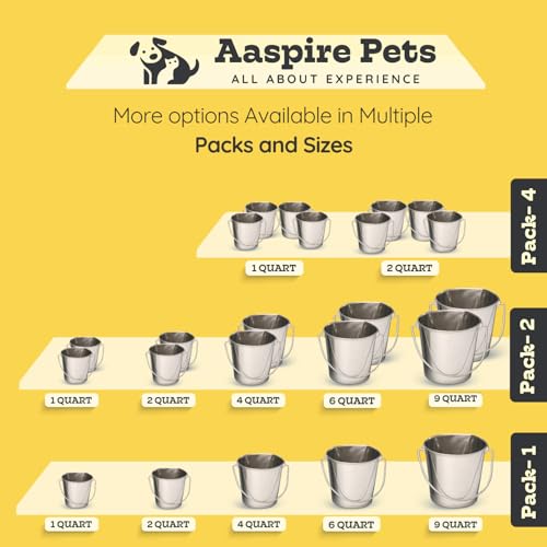 Flat Sided Stainless Steel Hanging Bucket, 1 Quart (0.25 Gallon), 4 Pack, Heavy Duty Kennel Cage Food & Water Pail for Small Dogs, Cats, Birds & Pets, Durable, Easy to Clean Feeder - size: 1 Quart (Pack of 4)