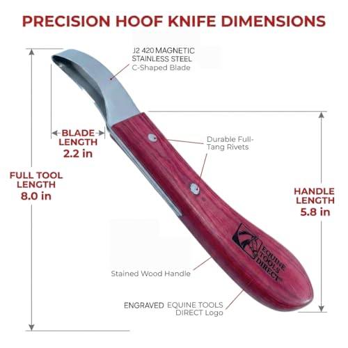 Farrier Loop Hoof Knife, Right-Hand, J2 420 Magnetic Stainless Steel Blade, Ergonomic Red Handle, Horse Hoof Trimming Tool for Sole & Frog Paring