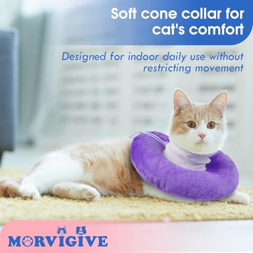 Cat Cone Collar Soft, Adjustable & Lightweight Kitten Elizabethan e Collar to Stop Licking After Surgery, Ideal for Wound Recovery, Durable & Machine Washable, Purple Small - color: Purple, size: Small(Neck:5.9")