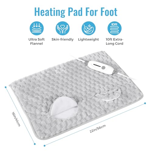 Electric Heated Foot Warmer Soft Flannel Foot Heater with 2h Auto Off & 3 Heat Levels Full Body Use Heating Pad for Feet, Abdomen, Cramps, Pain Relief Pocket Design 16" x 22" Light Grey - color: Dark Grey