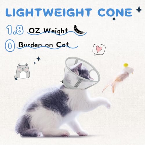 Supet Cat Cone Collar Soft, Air Mesh Recovery Collar to Stop Licking, Breathable Neck Cone Alternative, Lightweight Cat Head Cone Anti Scratch (S) - color: off-white, size: L