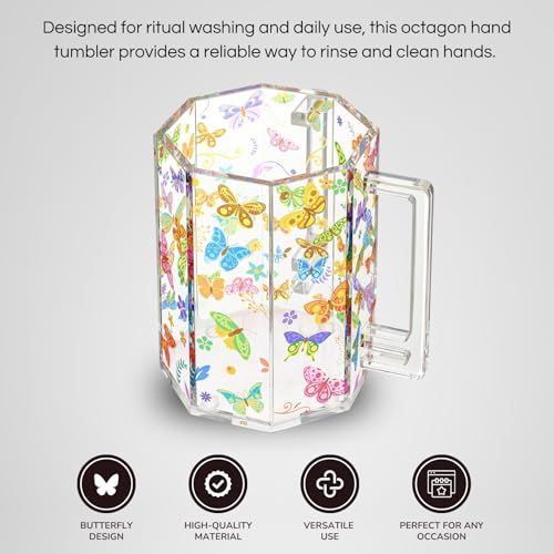 Butterfly Lucite Acrylic Washing Cup with Dual Handles, 5 Inch Negel Vasser, Netilat Yadayim | Elegant Judaica Hand Was for Jewish Rituals, Kohanim, Shabbat, Holidays & Everyday Kitchen Decoration - color: Butterfly