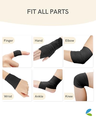 FriCARE Self Adhesive Bandage Wrap, Medical Tape in First Aid Kit, Black | Elastic Cohesive Bandages for Sports/Vet/Wrist Ankle Wounds, 2 Inches X 5 Yards, Latex-free 6 Rolls - color: Black