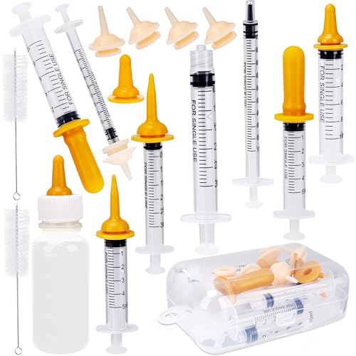 23 Pcs Pet Nursing Kit 50 ml Nursing Bottle Syringe Set with Nursing Nipples Measuring Cup and Cleaning Brush BPA-Free Nursing Supplies for Newborn Puppies Kittens