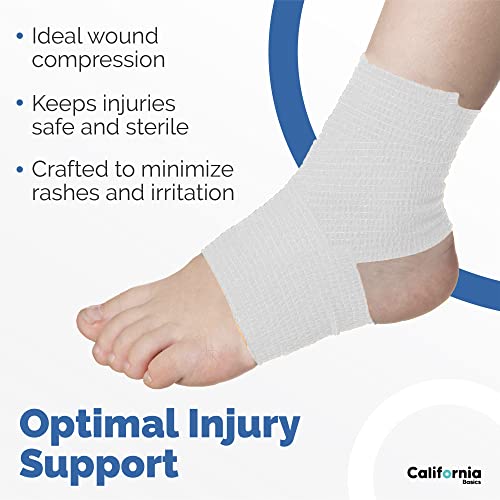 California Basics Self Adhesive Bandage Wrap - Self Adhering Non Woven Cohesive Bandage Rolls - Stretch Wrap - Multi Colored Athletic Tape for Wrist - Waterproof (2 inch- 12 Pack- White) - color: White, size: 2 Inch x 5 yard- Pack of 12