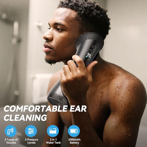 Ear Wax Removal, Electric Ear Cleaner, Ear Cleaning Kit-12 Nozzles | Safe Efficient Comfortable Pressure Modes, Upgraded Ear Wax Cleaner Irrigation Flushing System with Wastewater Recovery