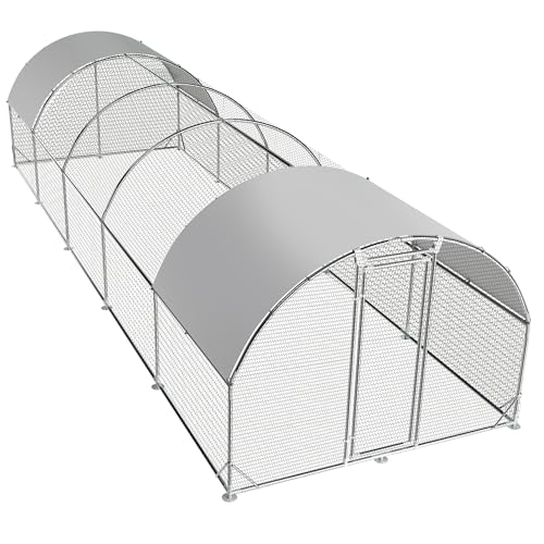 TOLEAD Large Metal Chicken Coop Upgrade Tri-Supporting Wire Mesh Chicken Run,Chicken Pen Walk in with Water-Resident and Anti-UV Cover,Duck Rabbit House Outdoor（374.4" L x 108" W x 78" H） - size: 374.0"L x 108.0"W x 78.0"H