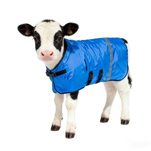 2pcs All-Weather Calf Blanket with Fleece Lining & Windproof Shell - Versatile Goat Blankets for Winter and Durable Sheep Blanket with Full Belly Coverage (Blue 2pcs) - color: Blue