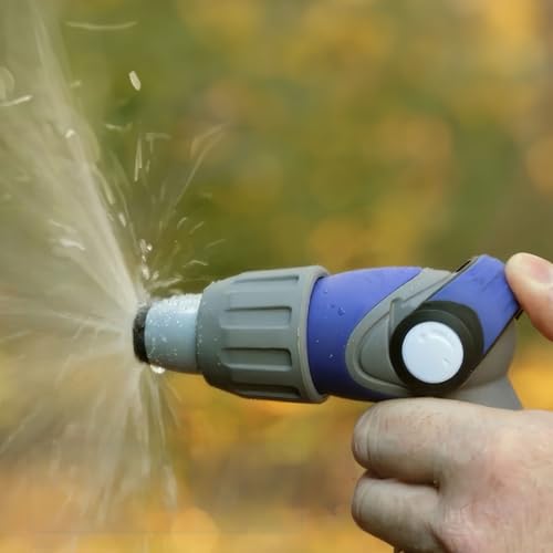 Camco 41986 Thumb Lever Knob Flow Control Spray Nozzle with Adjustable Spray Patterns and Rubber Comfort Grip, Fits All Standard Sized Hoses, Blue - style: Thumb Lever Nozzle