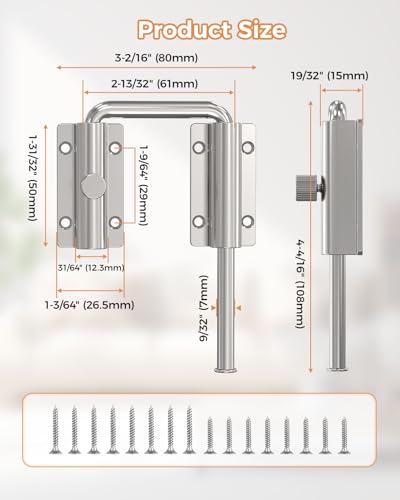 Sliding Door Loop Lock, Multi-Angle Barn Door Lock, Silver-2 PCS | Aluminum Alloy, U-Shaped Loop Latch for French/Fences/Windows/Screen/Patio Sliding Doors - color: Silver-2 PCS